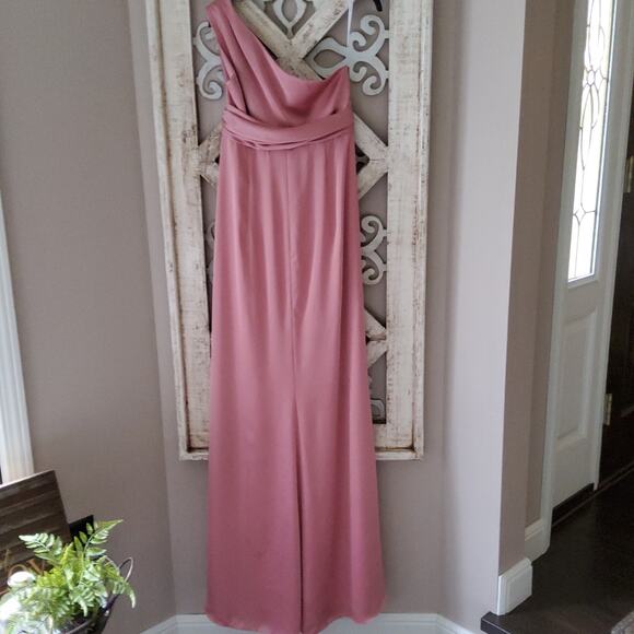 Vivian Diamond Dressy Collection One-Shoulder Satin Gown Knotted Bodice Rose - Picture 9 of 13